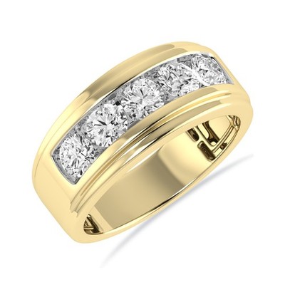 1.50 CTW Round Cut Lab Grown Diamond Five Stone Ring for Mens in 10K Gold
