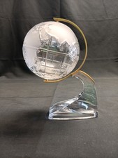 Lead Crystal World Globe With Frosted Continents And A Brass And Glass Stand