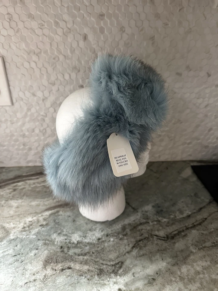 Diadema de piel de zorro azul aguamarina real origen Finlandia Foto 2 de 4