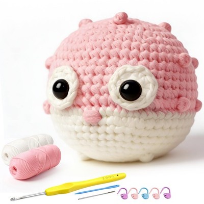 Crochet Kit for Beginners, Cute Pufferfish Shape with Step-by-Step Video Tuto...