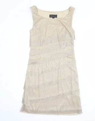 Connected Apparel Damen Gold Polyester Etuikleid Größe 6 Rundhals Pullover