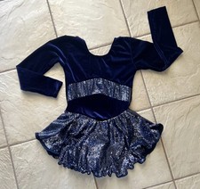 NEW Girls NAVY BLUE Velvet SPARKLY SEQUIN Competition FIGURE ICE SKATING DRESS