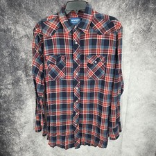 Vintage Wrangler Western Shirt Mens XL Plaid Pearl Snap Flannel Heavyweight