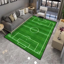 Area Rug Soccer Field Football Stadium Green Grass Painted line Sport Play No...