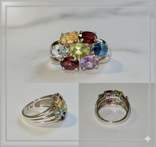 Vintage Sterling Silver 925 Multi-Color Flower Gemstone Cluster Ring SZ 6