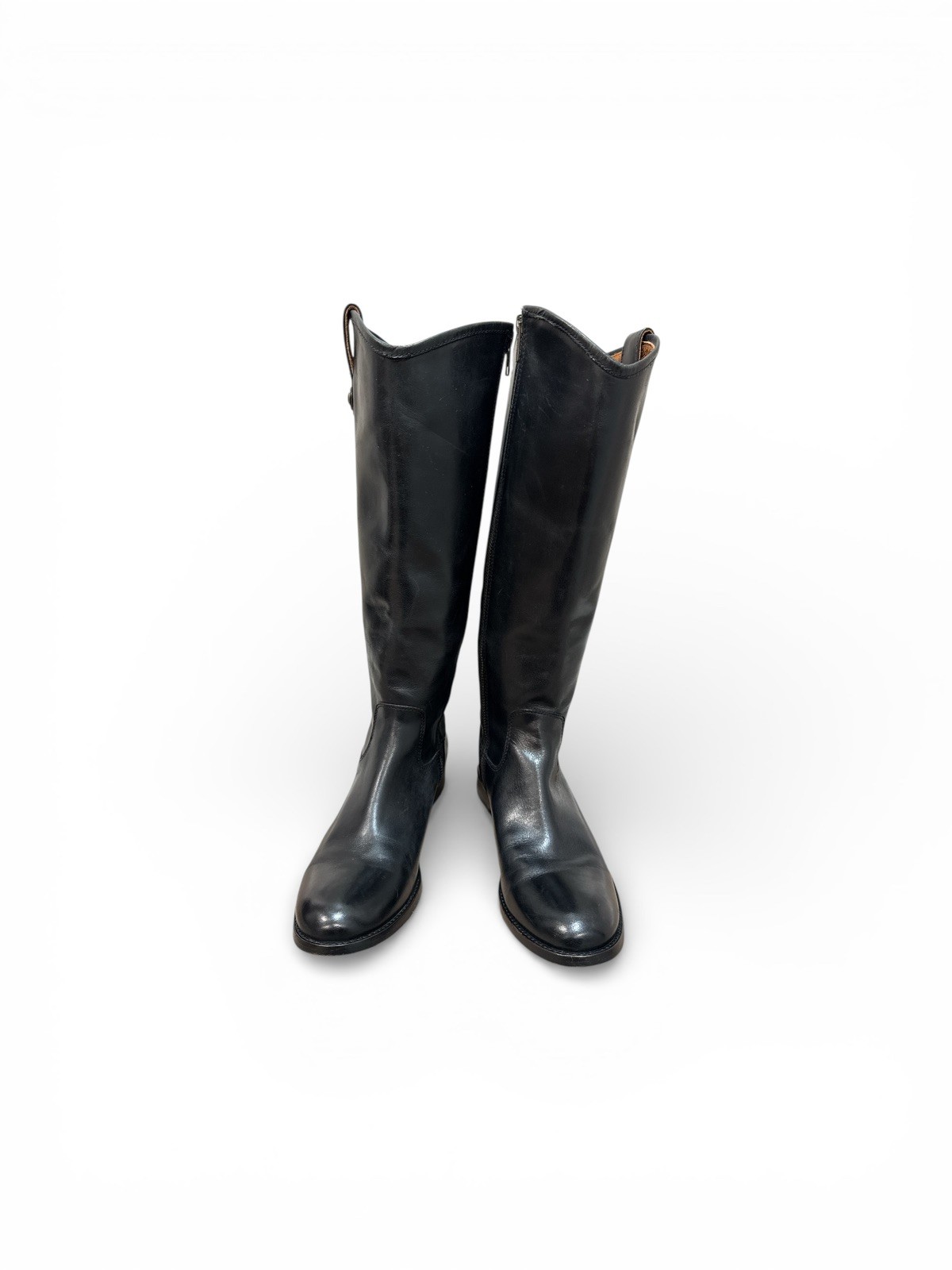 FRYE Melissa Button Inside Zip Black Leather Knee… - image 1
