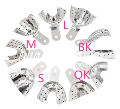 10 Pcs/Set Dental Aluminum Impression Trays Bite Q/A/L/M/S Denture Holes U/L 
