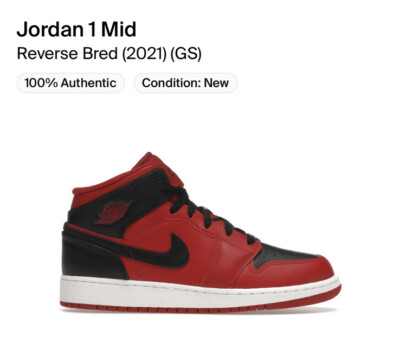 Nike Air Jordan Mid Reverse Bred (2021) (GS) Size 6Y 554725-660 NIB