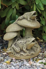 Frogs and Mushrooms Plumbed Spitter-solid cast stone art-fun lifelike pond decor