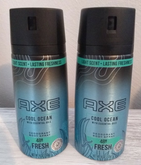 2 AXE Cool Ocean With Essential Oils Deodorant Body Spray 48h Fresh for