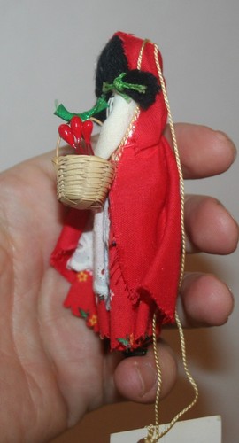 Bambola vintage Cappuccetto Rosso Clothesspin Peg fatta a mano faccia dettagliata - Foto 4 di 8