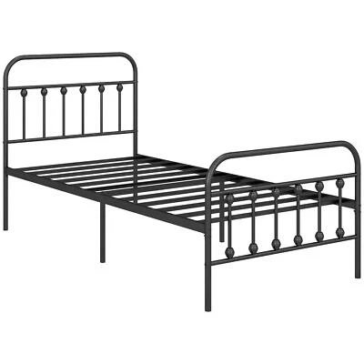 HOMCOM Single Minimalistic Metal Bed Frame Modern Home Sturdy Bedroom Furniture Black