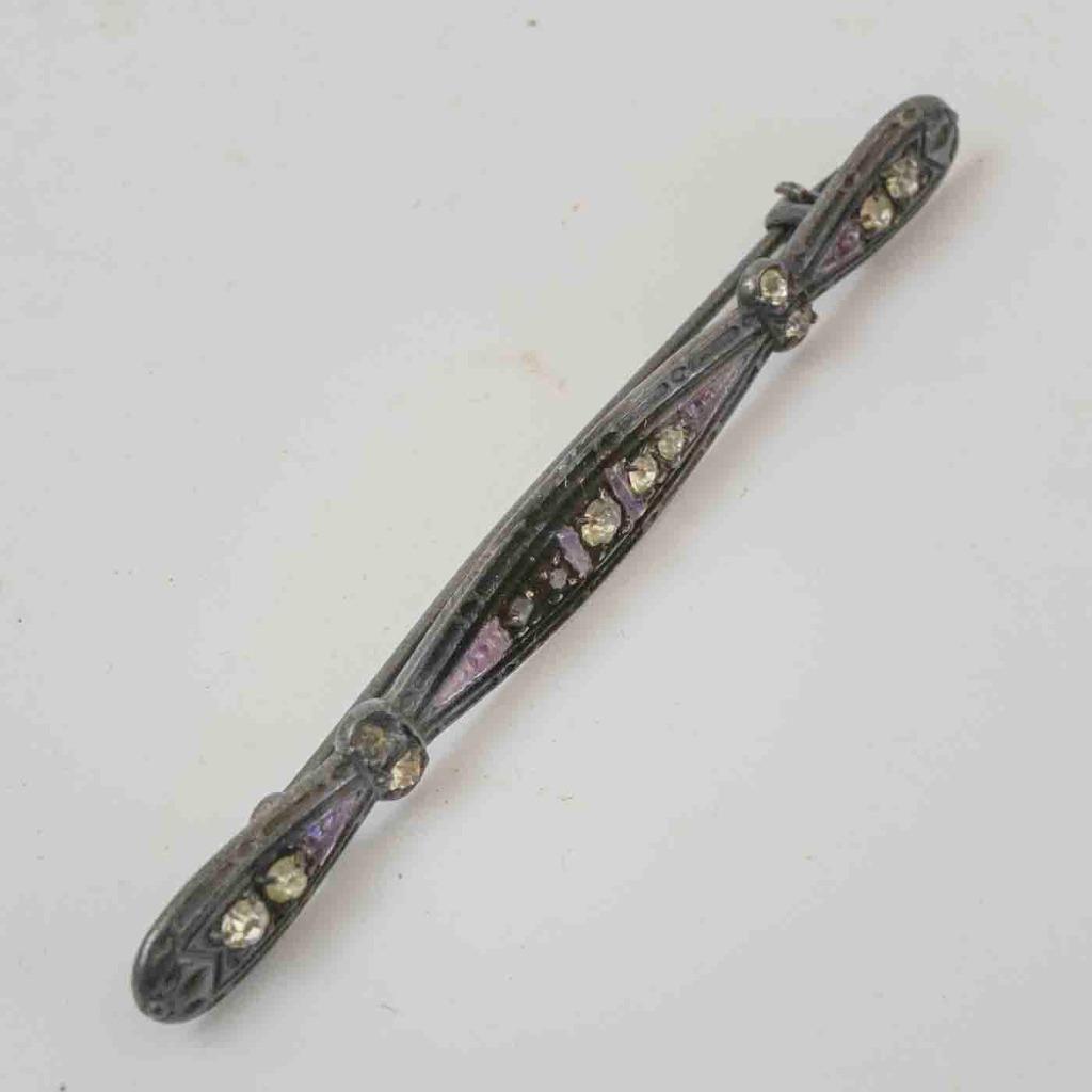 Jeweled Sterling Silver Brooch .925 Antique - image 4