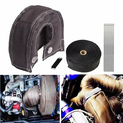 T4 Turbo Heat Shield Blanket Cover + 2'' 50FT Exhaust Header Wrap Tape Black