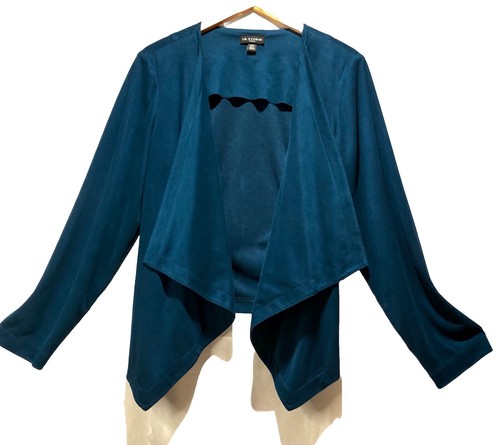 I.N.Studio Damen Jacke für Dillards vorne drapiert türkis Wildlederimitat Stretch 14W