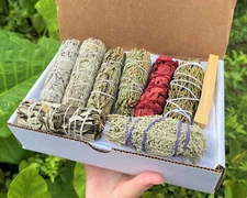 Smudge Sampler Box 9 Sticks: White Black Blue Cedar Desert Juniper Yerba & More!