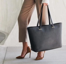 Lo & Sons Seville 15” Laptop Tote Saffiano Black Leather Gold Extra Shell