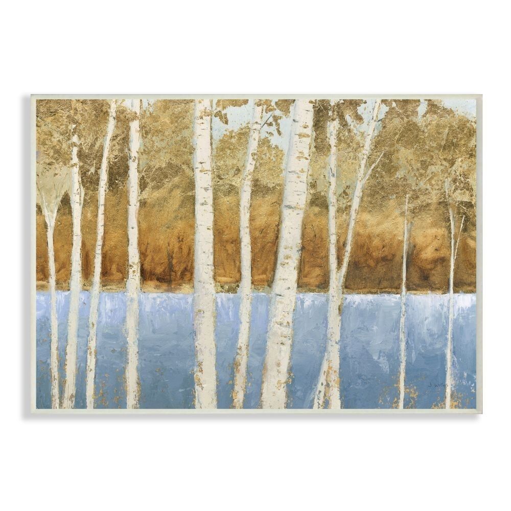Stupell Blue Gold Birch Tree Lake Landscape Nature Painting 10 x 15
