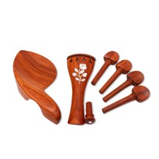 Complete Violin Accessory Set: Redwood  White Shell Flower Design