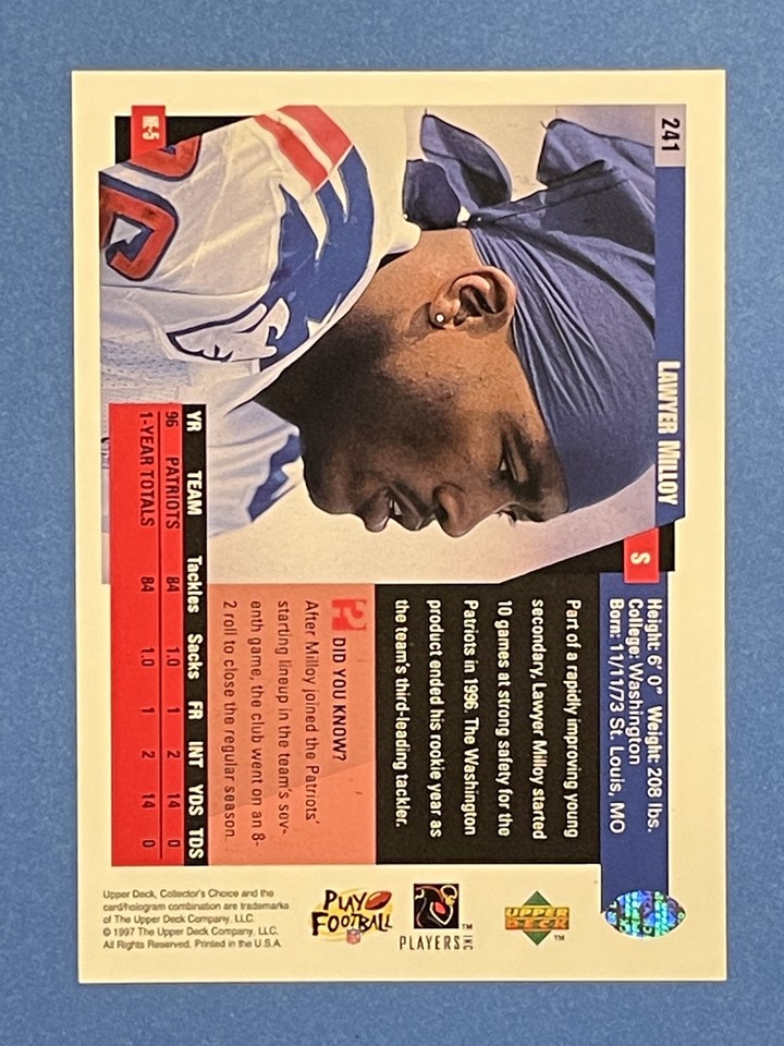 Lawyer Milloy 1997 Upper Deck Collector's Choice Base #241 | eBay
