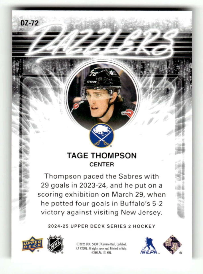 2024-25 Upper Deck Dazzlers Green #DZ-72 Tage Thompson Sabres - Image 2 of 2