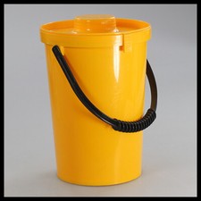 old antique yellow carrying Milk Can Bucket with Lid and Black Handler