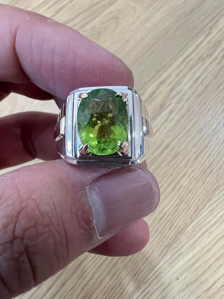 Oval Lab Created Peridot Gemstone 925 Sterling Silver Ring For