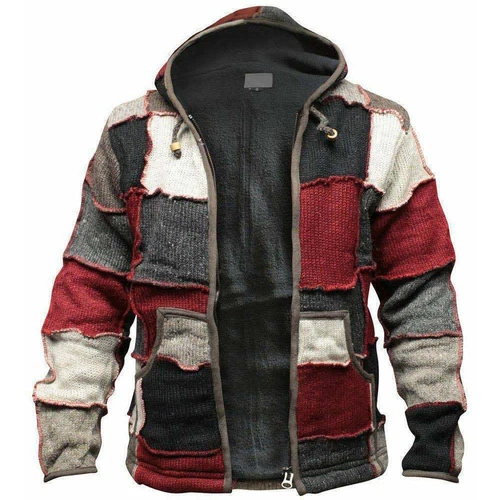 Cárdigan con Capucha Chaqueta Tejida Boho Cremallera CÁLIDA Invierno Bolsillo Patchwork para Hombres - Imagen 6 de 8