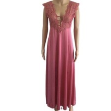 Vtg 70s Lily Of France Pink Nylon Lace Nightgown Negligee Gown Dress Petite PM