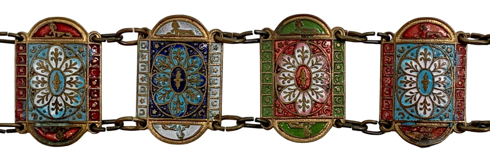 Rare 1920s Art Deco Egyptian Egyptomania Revival Belt Champlevé Enamel Flapper - Image 3 of 4