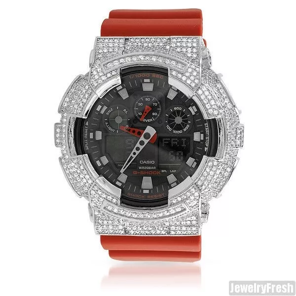 Red Custom Iced Out Bezel Casio G-Shock GA-100 Mens Watch