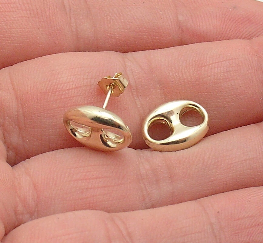 Серьги-якоря Puffed Mariner Push Back из настоящего желтого золота 10 карат 10 мм - Изображение 2 из 4