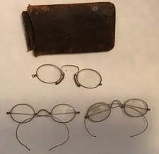 3 pair Antique Eyeglasses/Spectacles Victorian Civil War Era wire rim -AS IS
