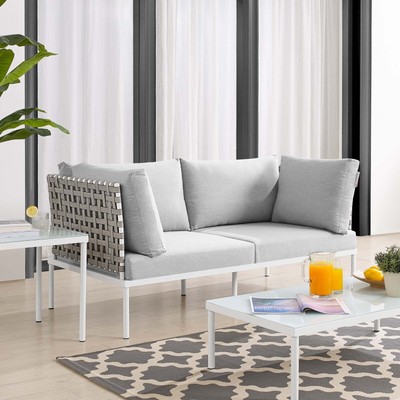 Modway Harmony Outdoor Patio Basket Weave Loveseat in Tan Gray