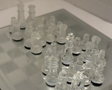 Glass Chess Set Include Frosted Glass Chess Board & 16 Frosted Pieces & 16 Clear