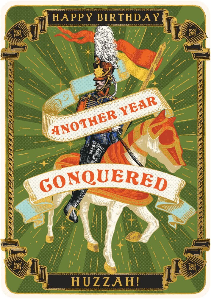 Funny Birthday Card Mystical Medieval Style Year Conquered - Greeting Card