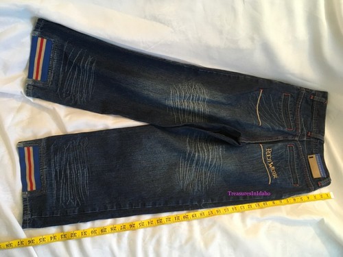 Y2K Roca Wear Logo Dark Blue Denim Jeans Distressed Size Youth Boys 12 - Picture 8 of 14
