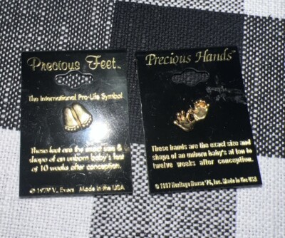 Precious Feet And Hands Pins 1979 VS Evers Gold Tone Pro Life Symbol! Vintage