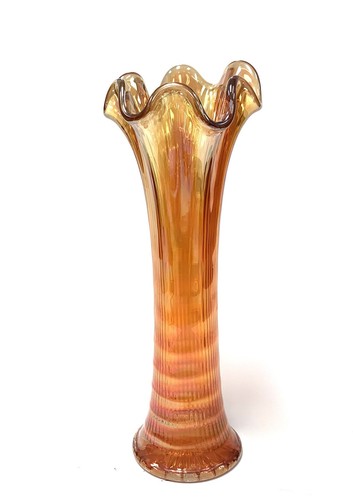 VTG Imperial Glass Co Marigold Carnival Glass Stretch Ripple Vase 10 Inch - Picture 8 of 8