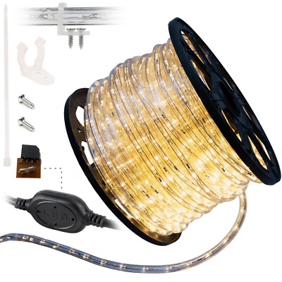 150'ft Warm White Outdoor Decorative Accent Seasonal Holiday LED Rope Lights 