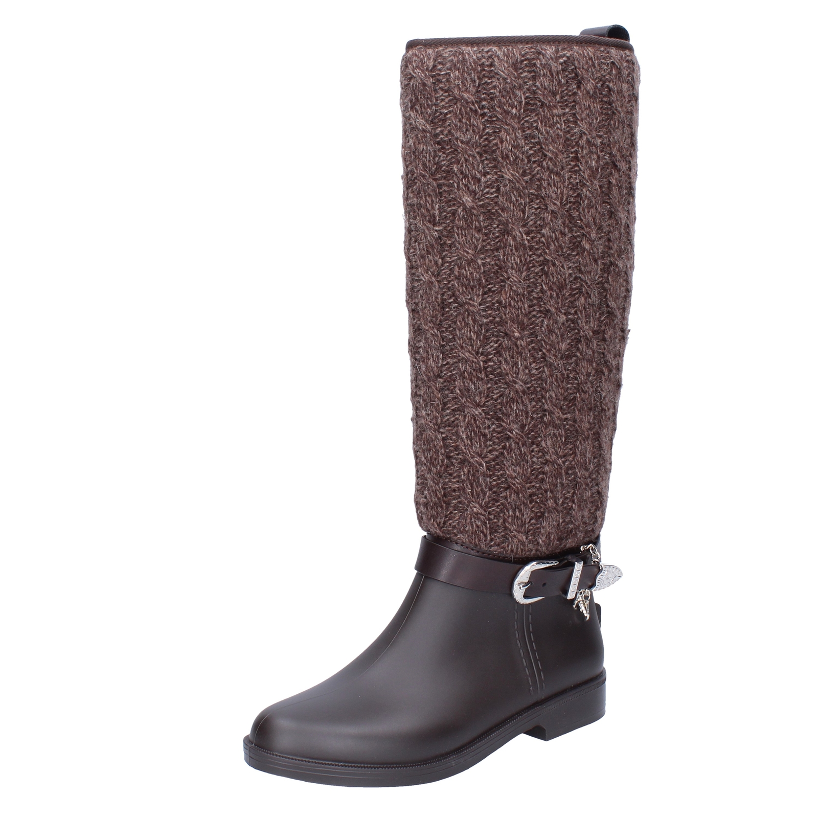 обувь женские джинсовые сапоги TRUSSARDI коричневого цвета из резины и текстиля BG297 11790₽