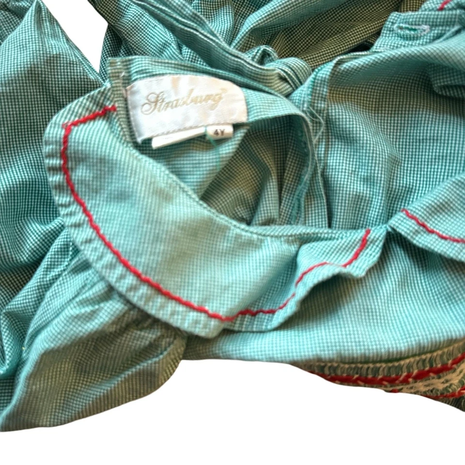 Vestido Strasburg Vintage Guinga Verde Rojo Vacaciones Manga Larga Algodón Talla 4 Foto 4 de 4