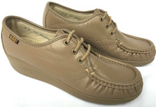 SAS Bounce Leather Mocha Tan lace up Moc Loafers Shoes Women's US 6S slim