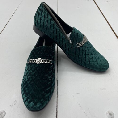 Amali Green Diamond Perforated Velvet Slip On Loafers Felix-015 Mens Size 11 NEW
