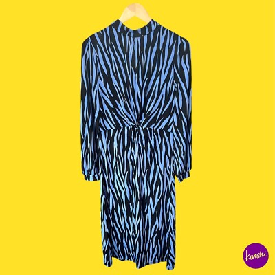 V BY VERY Damen Maxi Jersey Kleid, hochgeschlossen, Animal Print, blau/schwarz, UK 16