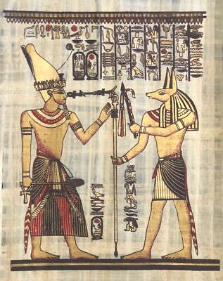 Ägypten Anubis Und Der Pharao Seti I Im Tempel Von Abydos El Balyana Papyrus XXe