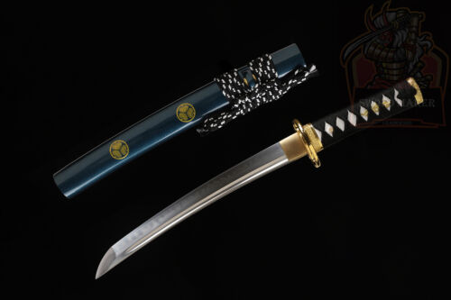 20'' Katana Blue Saya Full Tang Samurai Short Sword Tanto Clay Tempered T10Steel