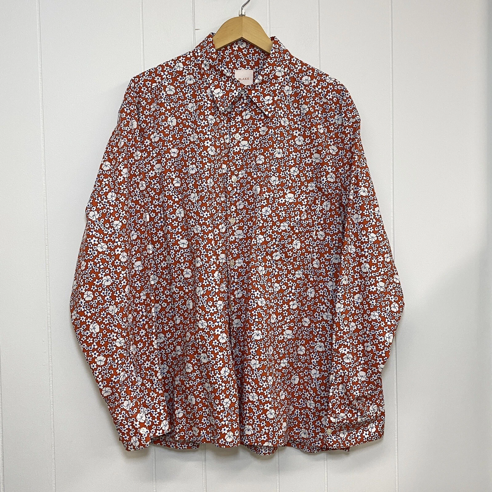 Blake Shirt Mens XL Orange Floral Cotton Casual Button Up Long Sleeve Hawaiian
