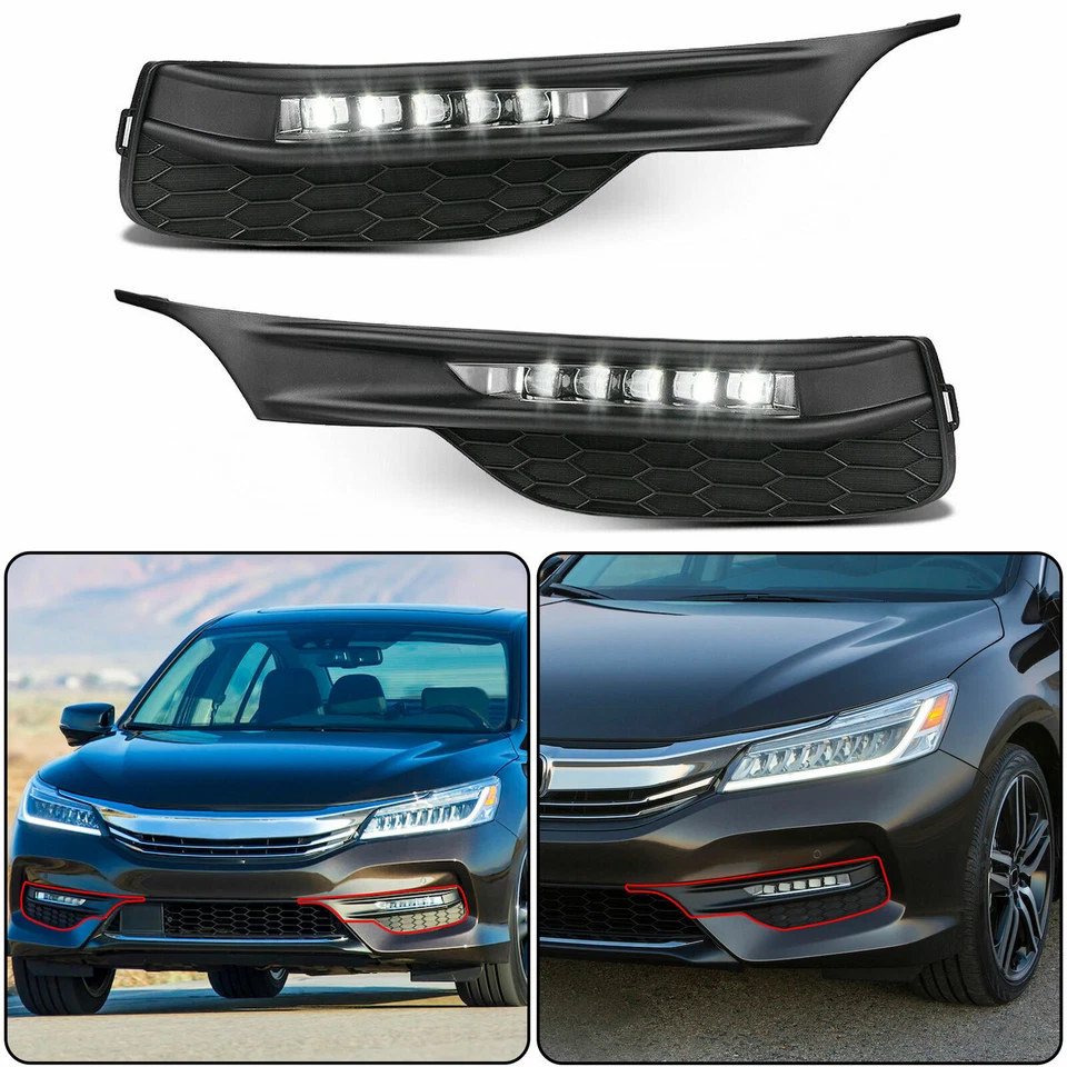 fit 2016 2017 Honda Accord Sedan 4Dr LED Fog Lights Bumper Lamps+Wiring+Switch - Image 2 of 4