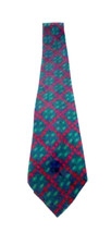 Countess Vlara Silk Tie Red  Green Checkered Print - Length 56 inches